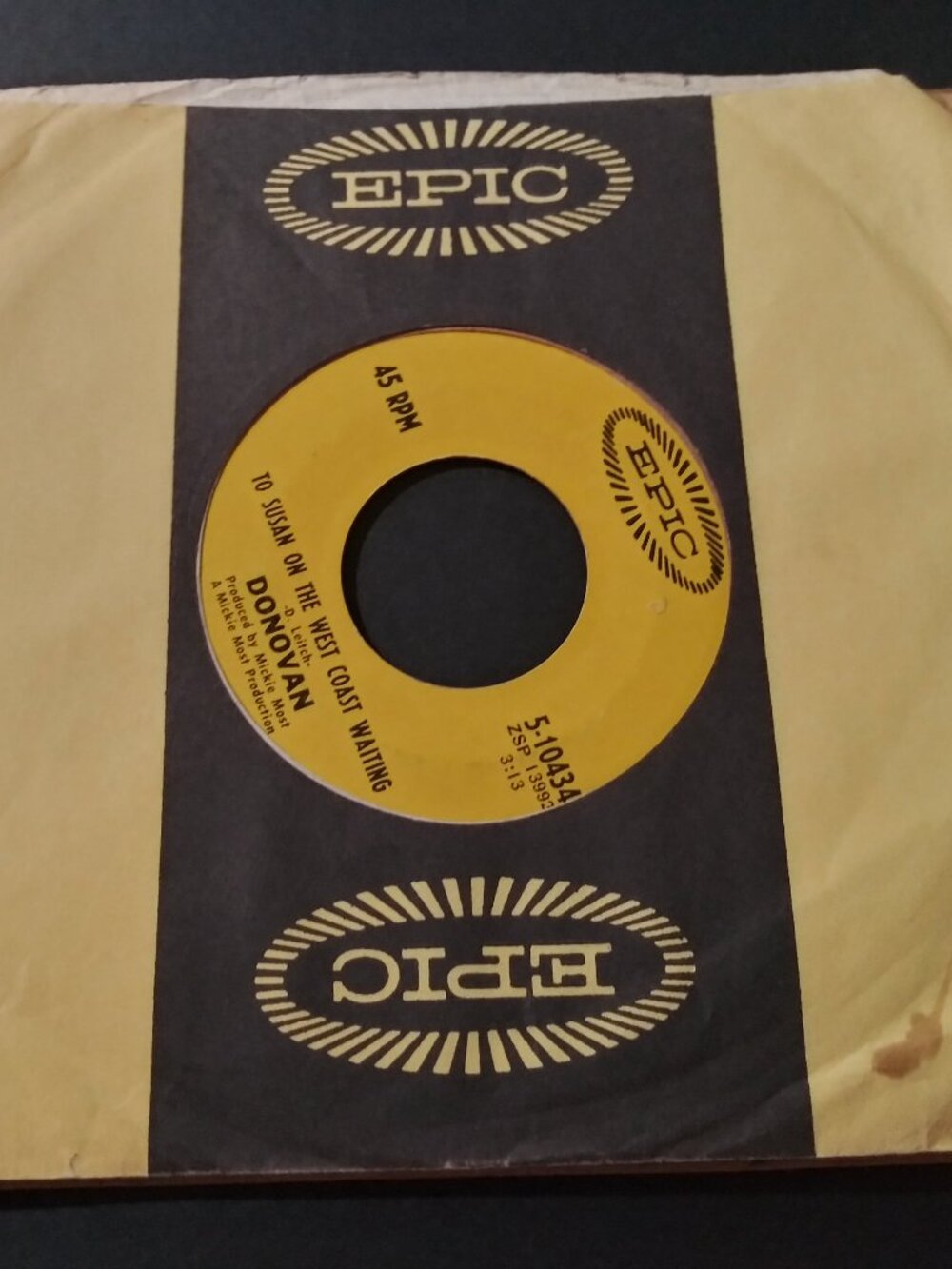 Donovan – To Susan On The West Coast Waiting NM Original 45RPM Epic Record 1969